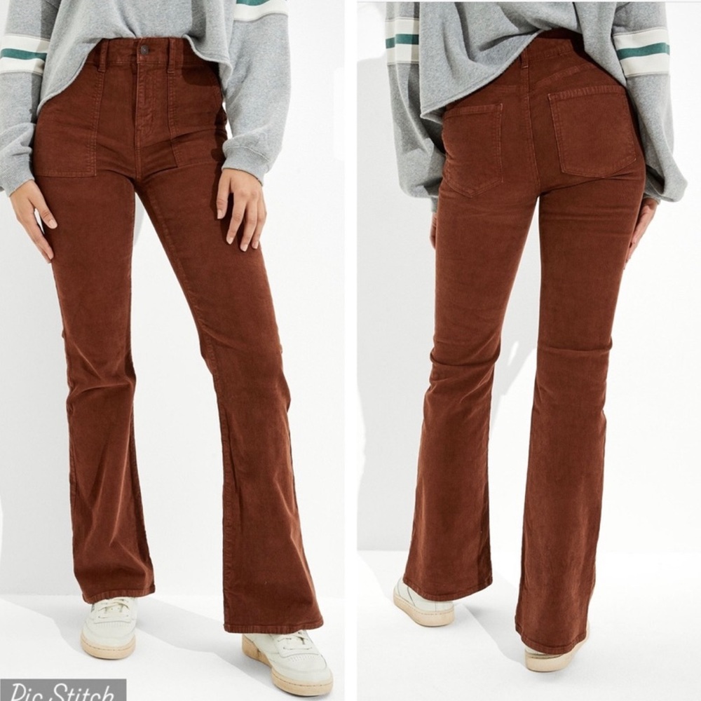 American Eagle Super High Rise Kick Flare Brown Corduroy Size 4 Short